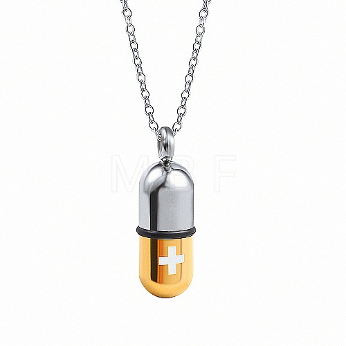 Medical Theme Pill Shape Stainless Steel Pendant Necklaces with Cable Chains JS1441-1-1