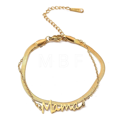 Mother's Day 304 Stainless Steel Mama 2-Strand Snake Chains Bracelets BJEW-Q335-02G-1