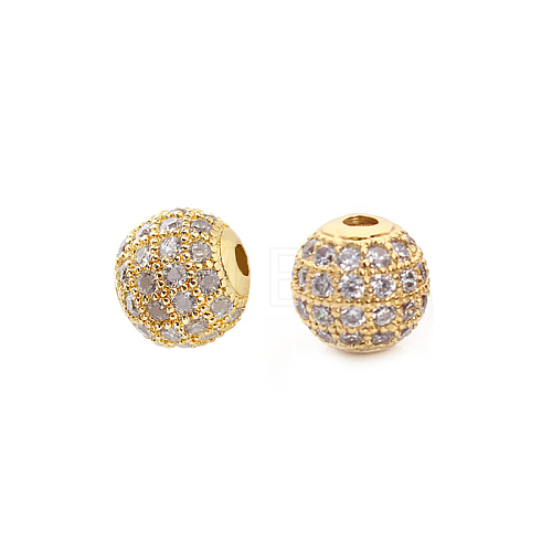 CZ Brass Micro Pave Grade AAA Clear Color Cubic Zirconia Round Beads KK-O065-6mm-05G-NR-1