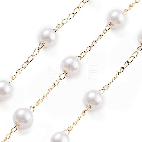 Handmade Round ABS Imitation Pearl Beaded Chains CHS-P019-09E-G-1
