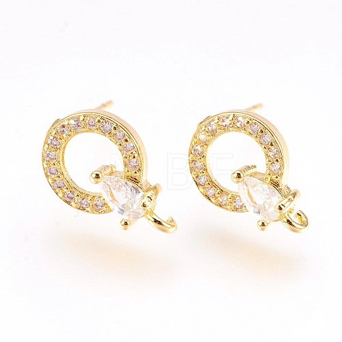 Brass Micro Pave Cubic Zirconia Stud Earring Findings X-KK-F753-09G-RS-1