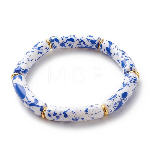 Acrylic Curved Tube Beaded Stretch Bracelet BJEW-JB08443-03-1