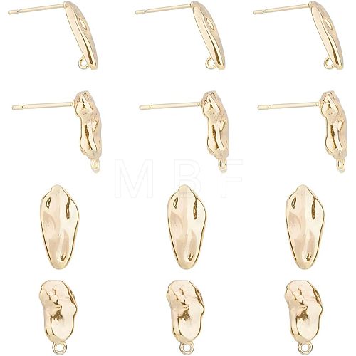 12Pcs 2 Style Brass Stud Earring Findings KK-FH0004-95-1