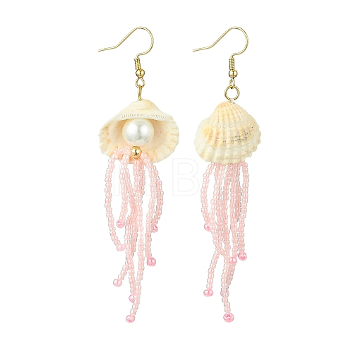 Natural Clam Shell Imitation Pearl Dangle Earrings EJEW-MZ00231-03-1