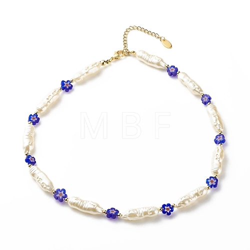 ABS Imitation Pearl & Millefiori Glass Beaded Necklace for Women NJEW-JN03918-1
