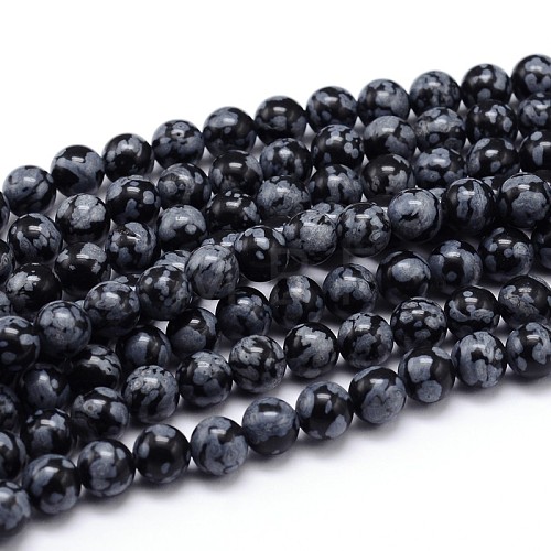 Natural Snowflake Obsidian Round Bead Strands G-J303-09-8mm-1