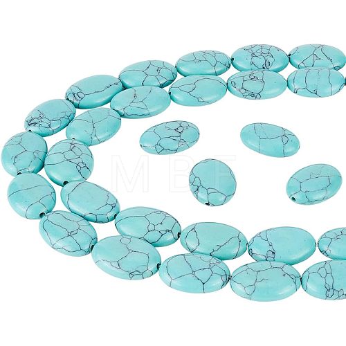  2 Strands Flat Oval Synthetic Turquoise Stone Beads Strands TURQ-NB0001-10-1