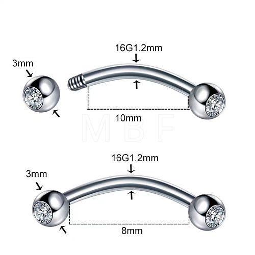 303 Stainless Steel Crystal Rhinestone Eyebrow Curved Barbell Rings WGF7452-08-1