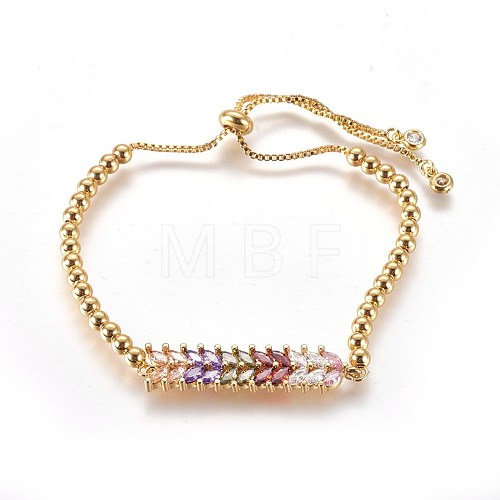 Adjustable Brass Cubic Zirconia Slider Bracelets BJEW-L652-07G-1