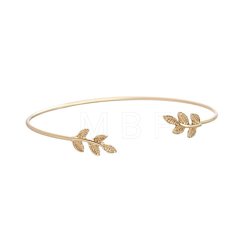 Brass Leaf Cuff Bangles BJEW-WH0001-02G-1