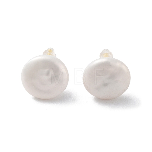 Flat Round Natural Pearl Stud Earrings for Women EJEW-E303-23G-1