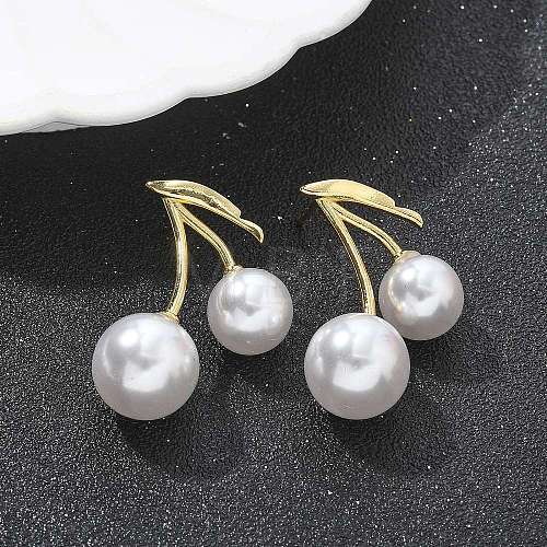 Brass Cherry Stud Earrings EJEW-R016-12G-1