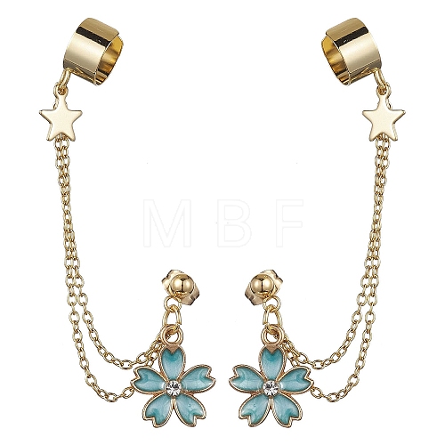 Light Gold 304 Stainless Steel Cuff Earring Chains with Rhinestone EJEW-JE05684-04-1