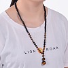 Natural Tiger Eye & Lava Rock Graduated Beaded Round Pendant Adjustable Braided Necklaces for Yoga and Aromatherapy HY9299-5-3