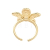 Rack Plating Flower Brass Open Cuff Rings for Women RJEW-B064-18G-01-3