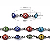 Handmade Flat Round Brass Lampwork Evil Eye Beaded Chains CHC-P002-01B-7