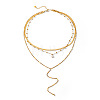 304 Stainless Steel Pave Clear Cubic Zirconia Teardrop Long Tassel Pendant 3 Layer Chain Necklaces for Women WGE5E69-01-5