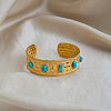 Vintage 304 Stainless Steel Pave Synthetic Turquoise Cuff Bangles for Women FO8532-3