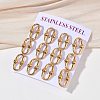6 Pairs 304 Stainless Steel Stud Earrings EJEW-C180-01G-1