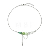 Natural Green Aventurine & Quartz Crystal & Dyed Imperial Jasper & New Jade Round Graduated Beaded Pendant 304 Stainless Steel Cable Chain Necklaces for Women NJEW-TA00242-03-3