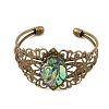 Oval Natural Paua Shell Brass Hollow Floral Cuff Bangles for Women BJEW-JB14503-01-4