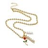 Mother's Day Brass Micro Pave Clear Cubic Zirconia Enamel Red Rose Flower Mama Pendant Necklaces for Women NJEW-A071-02G-4