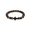 Natural Tiger Eye Round & Black Stone Cross Beaded Stretch Bracelets AL9928-7-1