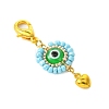 Flat Round with Evil Eye Resin & Glass Seed Pendant Decorations HJEW-MZ00095-01-5