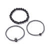 3Pcs 3 Style Round Synthetic Black Stone & Hematite Beaded Stretch Bracelets Set BJEW-JB07688-02-4