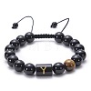 Natural Black Agate & Tiger Eye Round Beaded Adjustable Bracelets HL8029-25-1