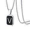 304 Stainless Steel Black Enamel Rectangle with Initial Pendant Box Chain Necklaces WG7737E-03-1