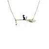 Halloween Alloy Black Cat with Broom Pendant Necklaces for Women FS-WGACF10-02-2