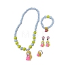 Cute Unicorn Alloy Plastic Children's Beaded Necklace & Bracelet & Cuff Ring & Clip-on Earring Jewelry Sets for Girl's FS-WGF4311-11-1