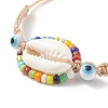 5Pcs 5 Color Natural Cowrie Shell & Glass Seed & Lampwork Evil Eye Braided Bead Bracelets Set BJEW-TA00198-5