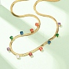 304 Stainless Steel Flat Snake Chain Necklaces with Square Cubic Zirconia NJEW-P355-02G-02-2