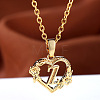 Brass Rose Flower Heart with Letter Pendant Cable Chain Necklaces FS-WG42461-26-1