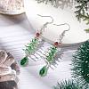 Christmas Tree with Star Brass Wired Glass Dangle Earrings EJEW-JE06126-2