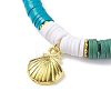 4Pcs 4 Style Handmade Polymer Clay Heishi Surfer Stretch Bracelets Set with Alloy Shell Starfish Charm BJEW-JB07759-7