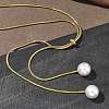 Ion Plating(IP) Round White Acrylic Imitation Pearl 304 Stainless Steel Round Snake Chain Lariat Necklaces NJEW-D269-01G-1