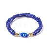 3Pcs 3 Color Evil Eye Lampwork & Glass Seed & Brass Beaded Triple Layer Multi-strand Bracelets Set for Women BJEW-JB09251-4