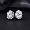 Brass Micro Pave Cubic Zirconia Oval Stud Earrings for Women QP4934-5-1