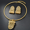 Brass Hollow Leaf Pendant Necklaces & Stud Earrings Sets for Women FS-WG489B7-01-1