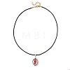 Handmade Porcelain Oval with Lobster Pendant Black Waxed Cord Necklaces NJEW-JN06564-4