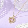 Brass Pave Pink Cubic Zirconia Heart Pendant Brass Curb Chain Necklace for Women NJEW-JN06484-02-1