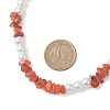 Natural South Red Agate Chip & Glass Pearl Round Beaded Necklaces for Women NJEW-JN05609-3