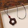 Wood Pendant Black Wax Cord Long Necklaces for Women FS-WG36920-01-1