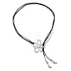 Flower Hollow Flower Bohemian Style Alloy Pendant Black Faux Suede Cord Lariat Necklaces for Women FS-WG7C28D-01-5