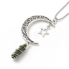 Natural Chinese Southern Jade Bullet with Alloy Moon and Star Pendant Necklace NJEW-JN03912-06-4