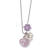 3Pcs 3 Styles Natural Green Aventurine & Carnelian & Lepidolite/Purple Mica Stone & Red Jasper Heart Pendant Necklaces for Women NJEW-TA00215-4