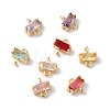 Brass Pave Glass Connector Charms KK-C062-029G-1